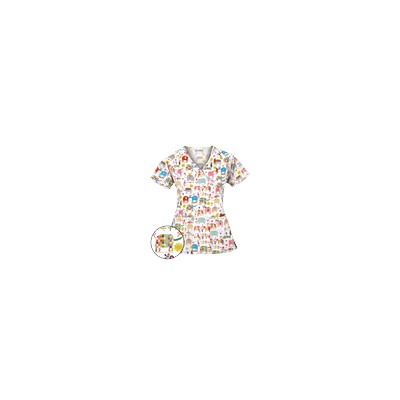 UA Lucky Elephants White Mock Wrap Scrub Top