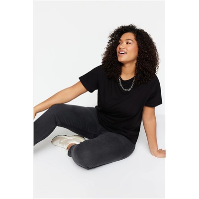 Siyah Regular Fit Basic Bisiklet Yaka %100 Pamuk Örme Büyük Beden T-Shirt TBBSS22TS0733