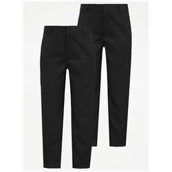 Boys Black Longer Length Slim Leg School Trouser 2 Pack
