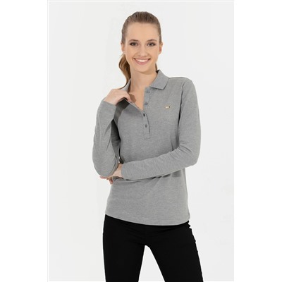 Kadın Gri Melanj Basic Polo Yaka Sweatshirt