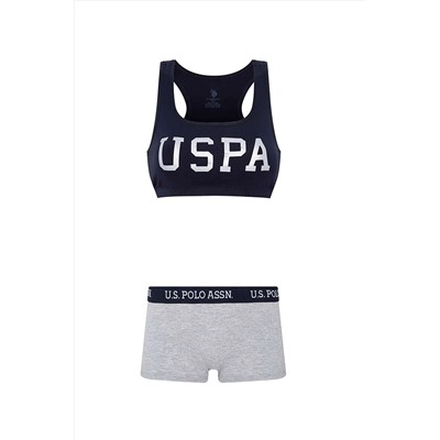 U.S. Polo Assn. Kadın Kalın Askılı Pamuklu Likralı Lacivert Büstiyer & Boxer Seti Q6U6O2K6K4A