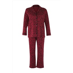 Bordo Kalpli Gömlek Yaka Örme Pijama Takımı TBBAW23AI00015