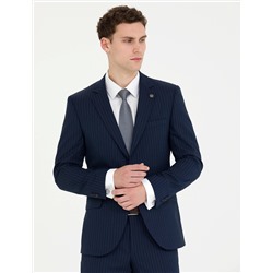 Lacivert Ekstra Slim Fit Çizgili Takım Elbise