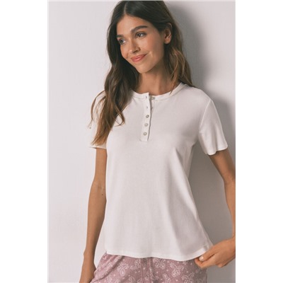 Camiseta manga corta viscosa blanco brillo