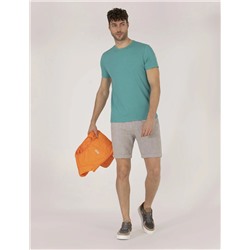 Yeşil Slim Fit Jakarlı Bisiklet Yaka Tişört