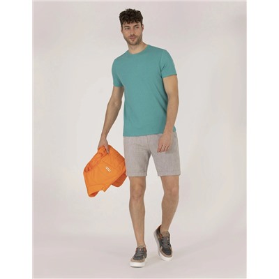 Yeşil Slim Fit Jakarlı Bisiklet Yaka Tişört
