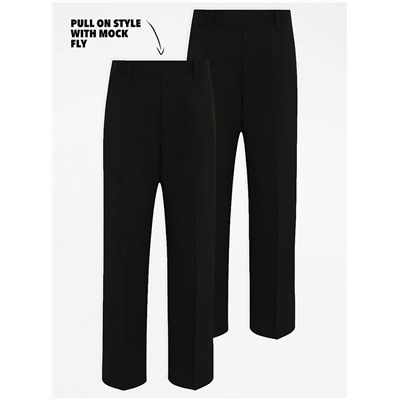 Easy On Boys Black Elasticated Waist School Trouser 2 Pack