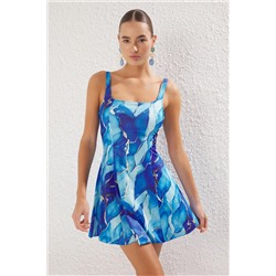 TRENDYOLMİLLA Soyut Desenli Kare Yaka Etekli Mayo TBESS24MA00175
