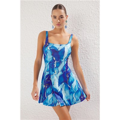 TRENDYOLMİLLA Soyut Desenli Kare Yaka Etekli Mayo TBESS24MA00175