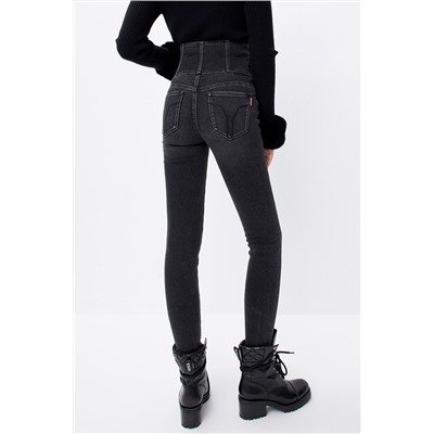 Vaquero skinny fit de tiro alto Negro