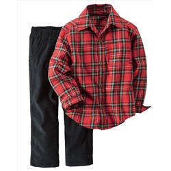 2-Piece Button-Front Top & Corduroy Pant Set
