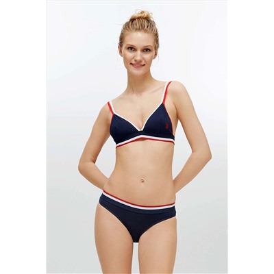 U.S. Polo Assn. Kadın İnce Askılı Likralı Pamuklu Düz Renk Büstiyer Slip Set 79116