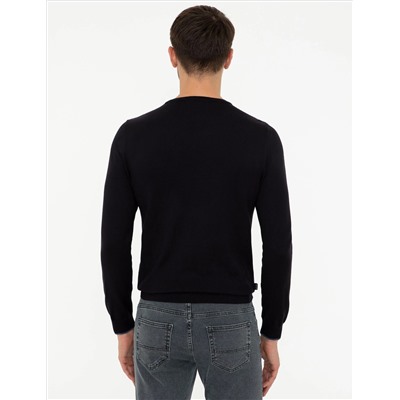 Lacivert Slim Fit Bisiklet Yaka Basic Triko Kazak