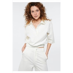 Mavi Beyaz Polo Tişört Crop / Kısa Kesim 1611473-70057