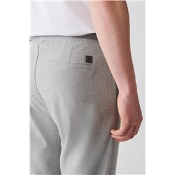 Açık Gri Yandan Cepli Beli Lastikli Bağcıklı Duble Paça Relaxed Fit Rahat Kesim Jogger Pantolon