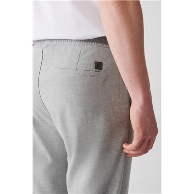 Açık Gri Yandan Cepli Beli Lastikli Bağcıklı Duble Paça Relaxed Fit Rahat Kesim Jogger Pantolon