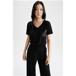 Defacto Regular Fit V Yaka Kısa Kollu Tişört U3769AZ22SM