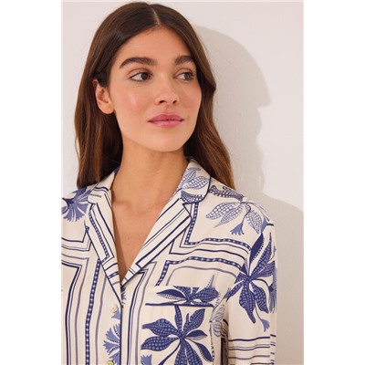 Pijama camisero satén estampado flores