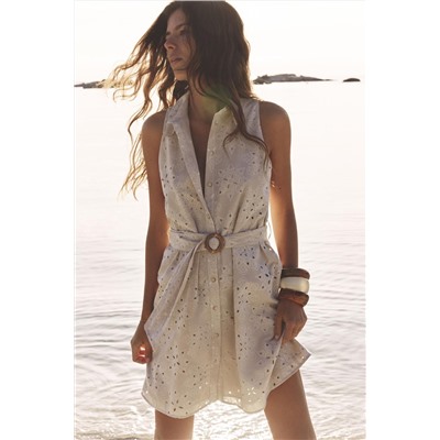 EMBROIDERED CUTWORK SMOCK DRESS