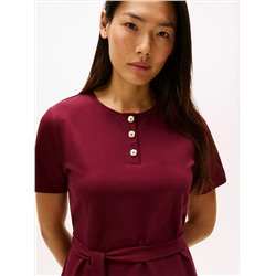 Gold-Button Belted T-Shirt Dress