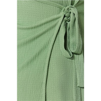 Koyu Mint Kruvaze Bağlama Detaylı Örme Bluz TBBSS23AH00126