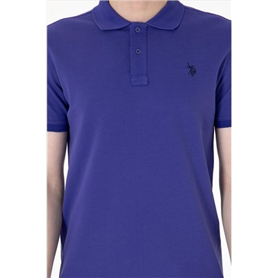 Erkek Slim Fit Polo Yaka Mavi Basic Tişört