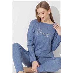 Siyah İnci Mavi Örme Pijama Takımı 22278715