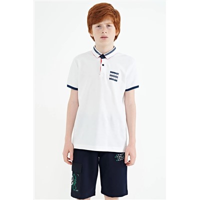 TOMMY LIFE, Beyaz Yakası Renk Bloklu Baskı Detaylı Standart Kalıp Erkek Çocuk T-shirt - 11111