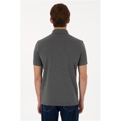 Erkek Slim Fit Polo Yaka Antrasit Melanj Basic Tişört