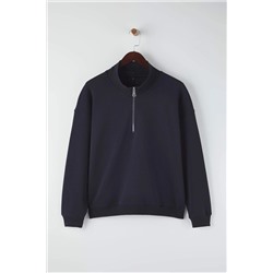 Lacivert Yakası Fermuarlı Regular Boy Büyük Beden Sweatshirt TBBAW26AO00019