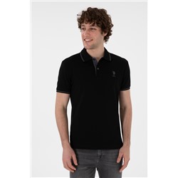 Erkek Slim Fit Polo Yaka Siyah Basic Tişört