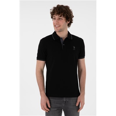 Erkek Slim Fit Polo Yaka Siyah Basic Tişört