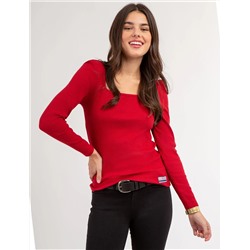 LONG SLEEVE SQUARE NECK RIBBED TOP
