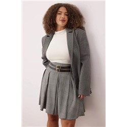 Çok Renkli Ekose/Kareli Kemerli Dokuma Mini Büyük Beden Etek TBBAW26AZ00017