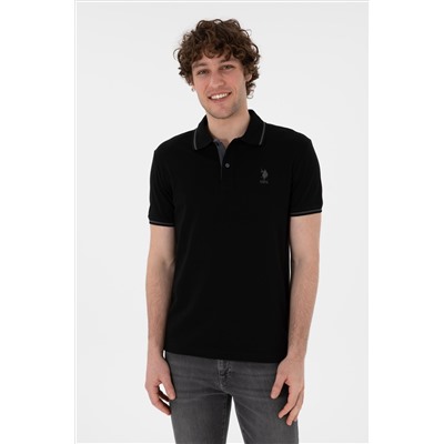 Erkek Slim Fit Polo Yaka Siyah Basic Tişört
