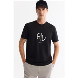 Siyah Bisiklet Yaka Elastan İnterlok T-Shirt