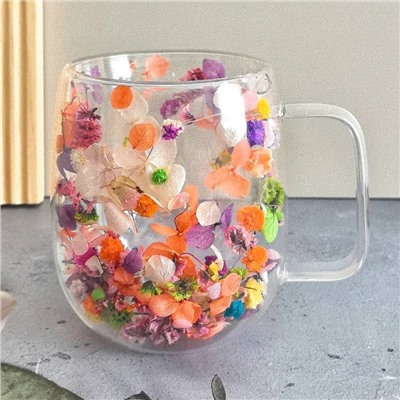 Яркая и красивая кружка с двойным дном и сухоцветами внутри 💐(набор 2 шт)