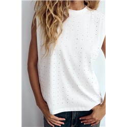 T-SHIRT WITH PADDED SHOULDERS AND RHINESTONES