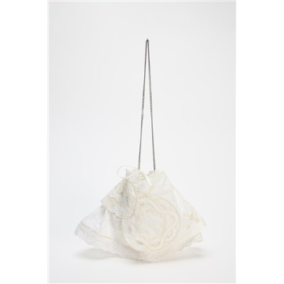 EMBROIDERED MINI BUCKET BAG WITH LACE DETAIL