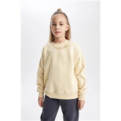 Defacto Kız Çocuk Çizgili Bisiklet Yaka İçi Yumuşak Tüylü Kalın Sweatshirt B2512A823WN