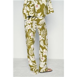 LINEN BLEND FLORAL PRINT TROUSERS