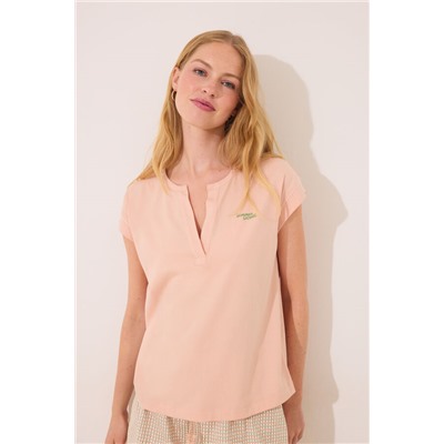 Pijama manga corta  algodón cuadros naranja