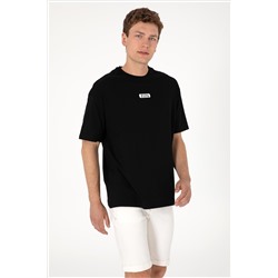 Erkek Oversize Fit Bisiklet Yaka Siyah Tişört