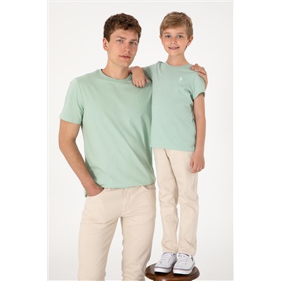 Erkek Regular Fit Bisiklet Yaka Su Yeşili Basic Tişört