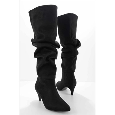 Bambi Siyah Süet Kadın Çizme K03527202502
