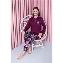 AHENGİM Kadın Pijama Takımı Anne Interlok Alt Şal Desen Pamuklu Mevsimlik W30042259 1-2-10001200