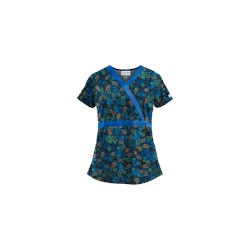 UA Perfect Paisley Black Mock Wrap Scrub Top