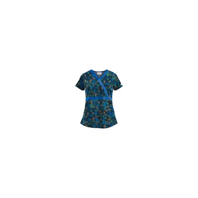 UA Perfect Paisley Black Mock Wrap Scrub Top