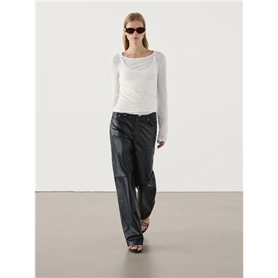 Pantalón piel napa straight fit