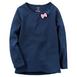 Long-Sleeve Bow Embellished Tee